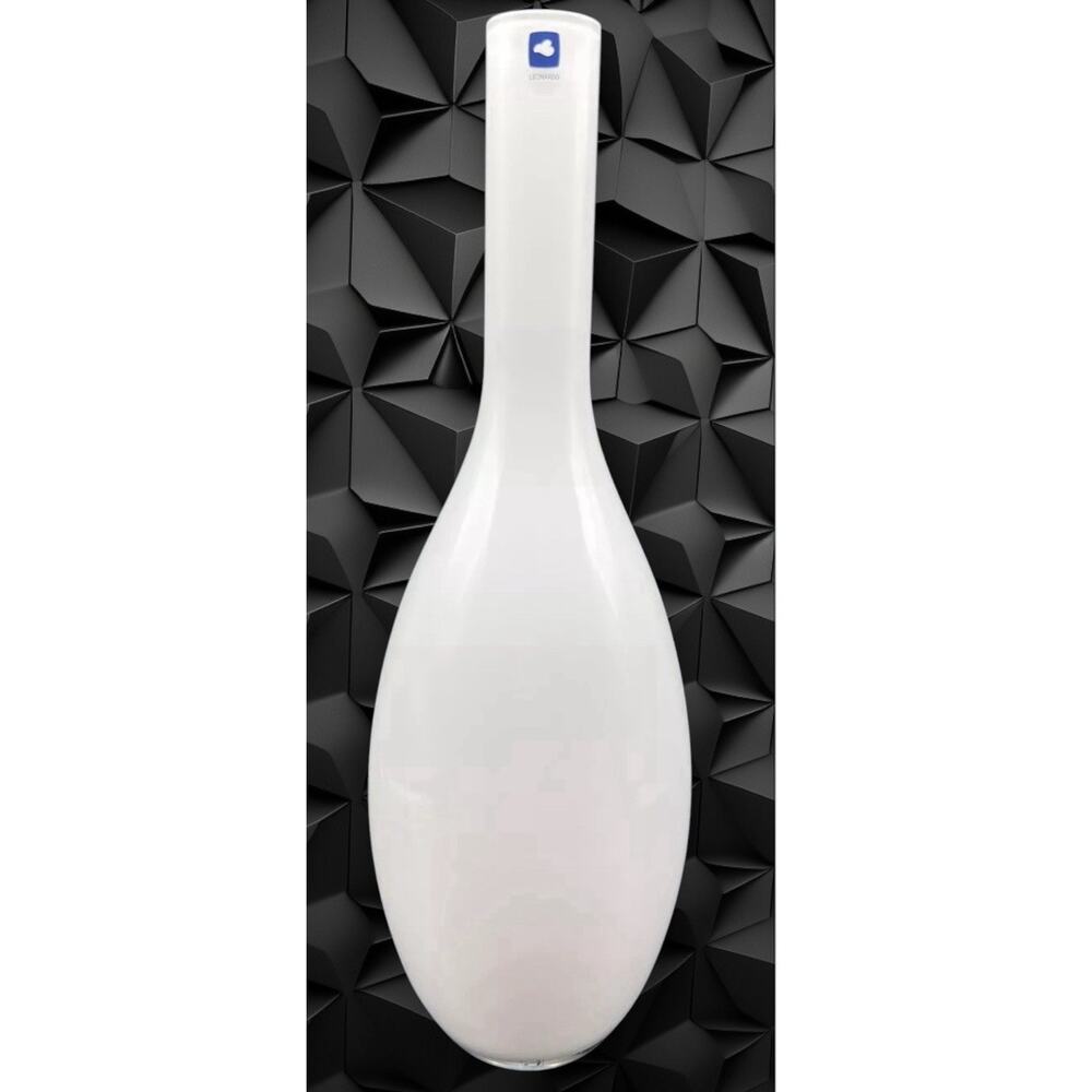 Art Glass Vase Leonardo 15” Handmade White Beauty‎ Cased Modern Minimalistic